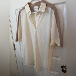 Cream and Tan Button-Up Shirt LYSSE